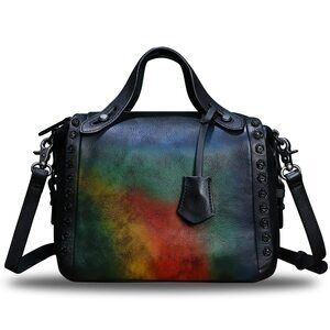 6713 Leather Satchel Handbag Retro Handmade Top Handle Crossbody Shoulder